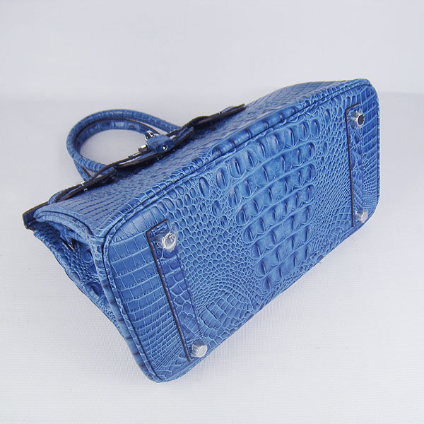 Replica Hermes Birkin 30CM Crocodile Head Veins Bag Dark Blue 6088 On Sale - Click Image to Close